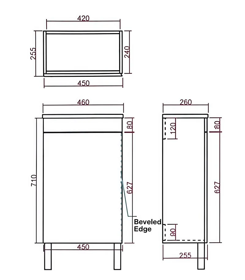 Alpha Ensuite Floorstanding Vanity with Legs - Gloss White Specification