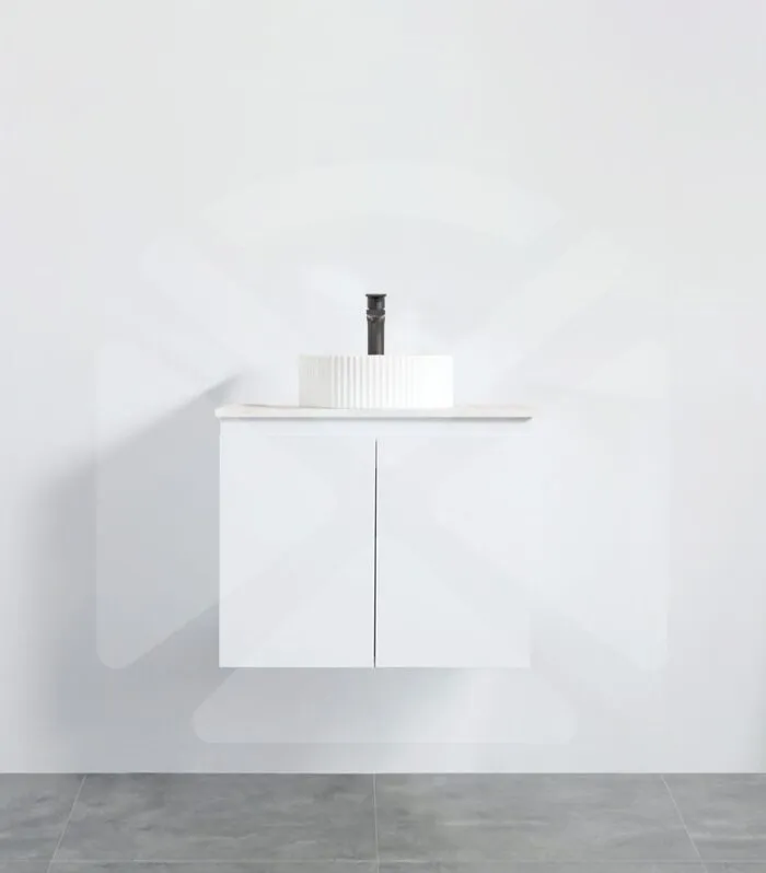 Alpha 600mm Wall Hung Vanity - Gloss White with Marble Stone Top