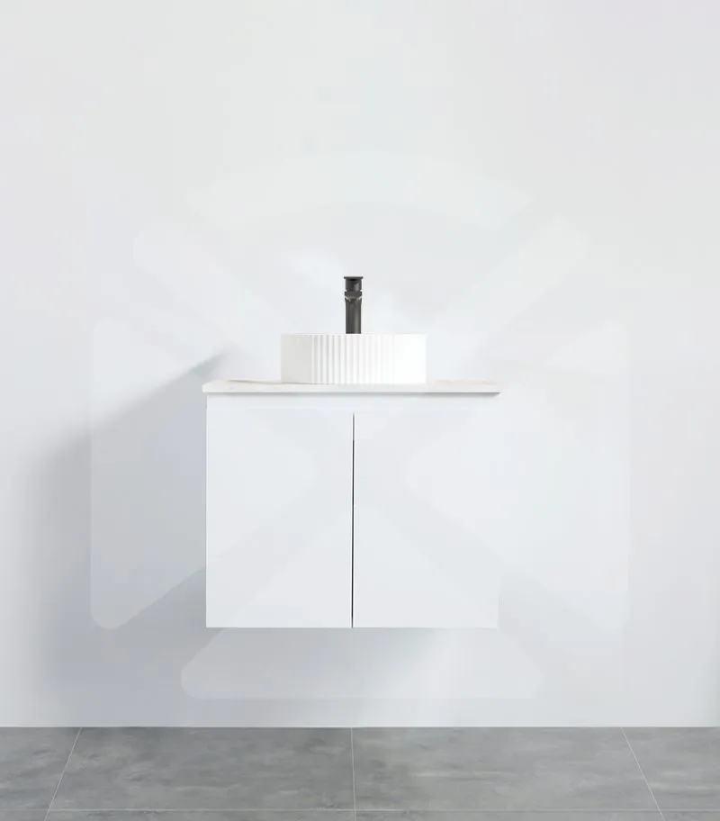 Alpha 600mm Wall Hung Vanity - Gloss White with Marble Stone Top