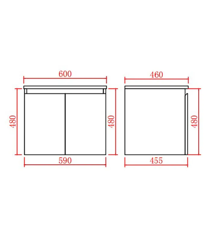Alpha 600mm Wall Hung Vanity - Gloss White Specification