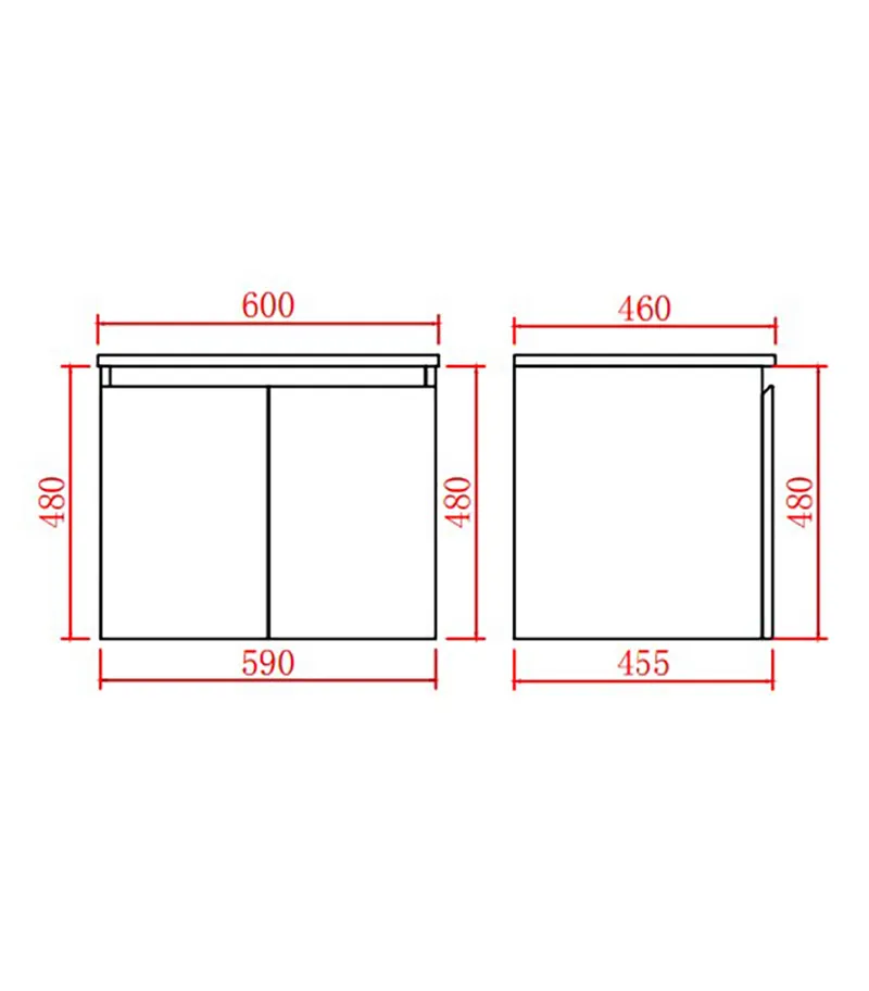 Alpha 600mm Wall Hung Vanity - Gloss White Specification