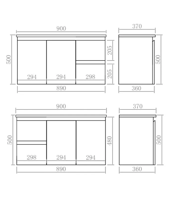 Alpha 900mm Narrow wall Hung Vanity - Gloss White Specification