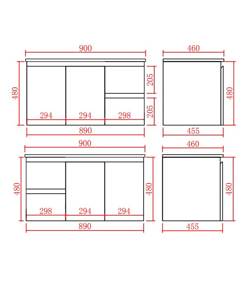 Alpha 900mm Wall Hung Vanity - Gloss White Specification
