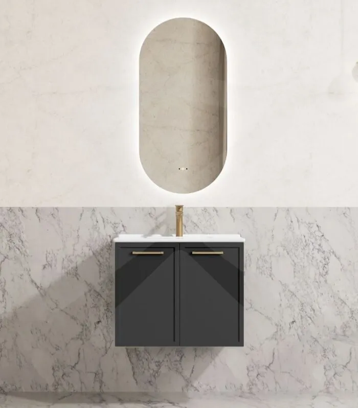 Kingsley 600mm Wall Hung Vanity - Matt Black with Ceramic Top
