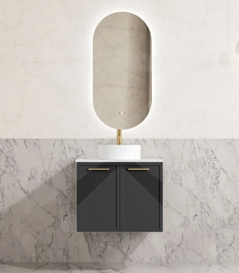 Kingsley 600mm Wall Hung Vanity - Matt Black with Marble Stone Top