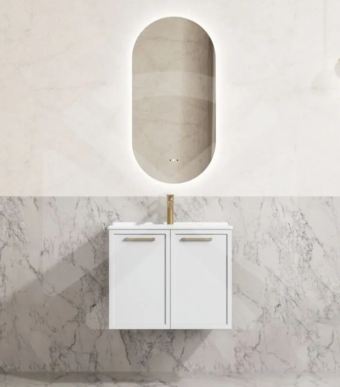 Kingley 600mm Wall Hung Vanity - Matt White with Ceramic Top