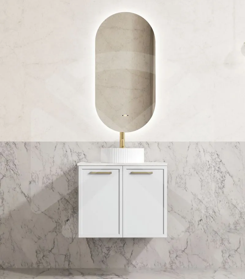 Kingley 600mm Wall Hung Vanity - Matt White with Marble Stone Top
