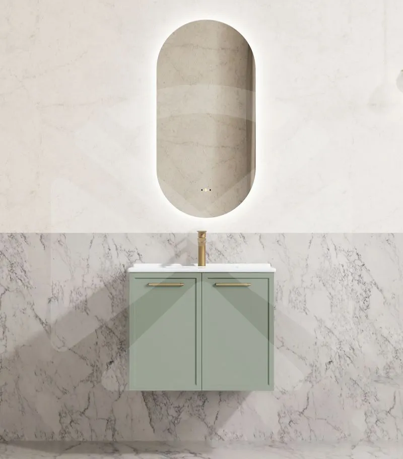 Kingsley 600mm Wall Hung Vanity - Matt Green wtih Ceramic Top