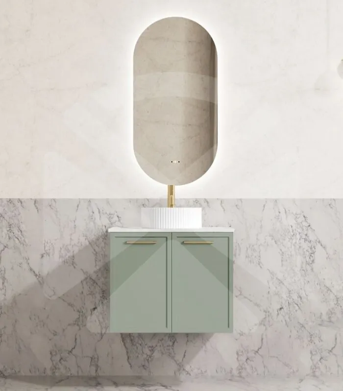 Kingsley 600mm Wall Hung Vanity - Matt Green wtih Marble Stone Top