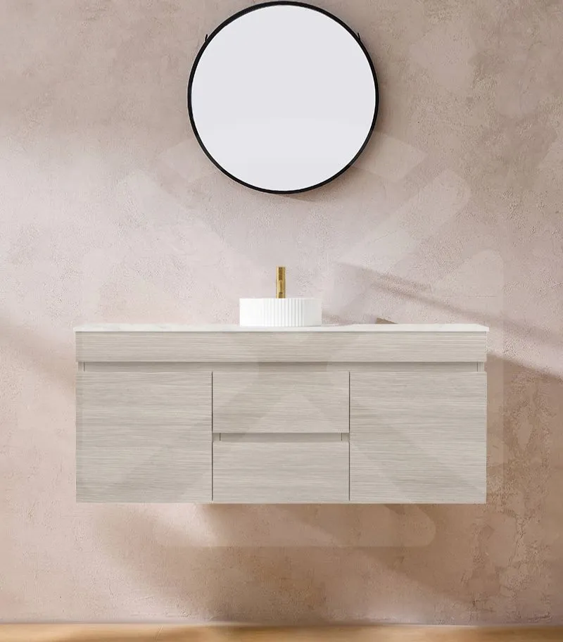 Camden 1200mm Single Bowl Wall Hung Vanity - Coastal Oak with Marble Stone Top
