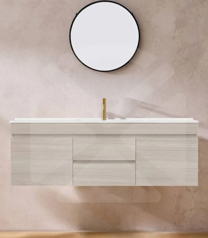 Camden 1500mm Single Bowl Wall Hung Vanity - Coastal Oak with Ceramic Top