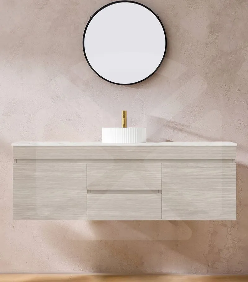 Camden 1500mm Single Bowl Wall Hung Vanity - Coastal Oak with Marble Stone Top