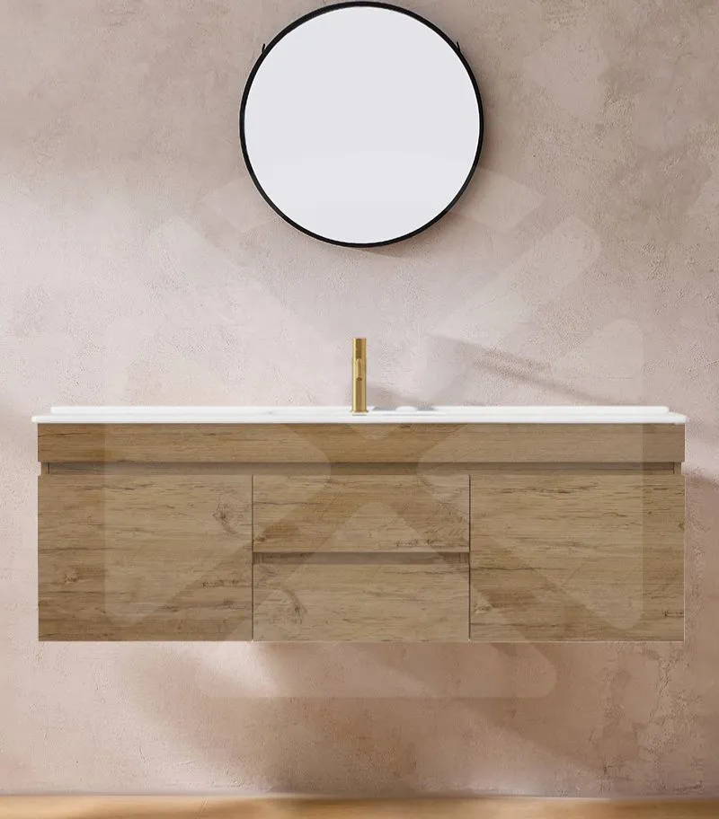 Camden 1500mm Single Bowl Wall Hung Vanity - Prime Oak with Ceramic Top