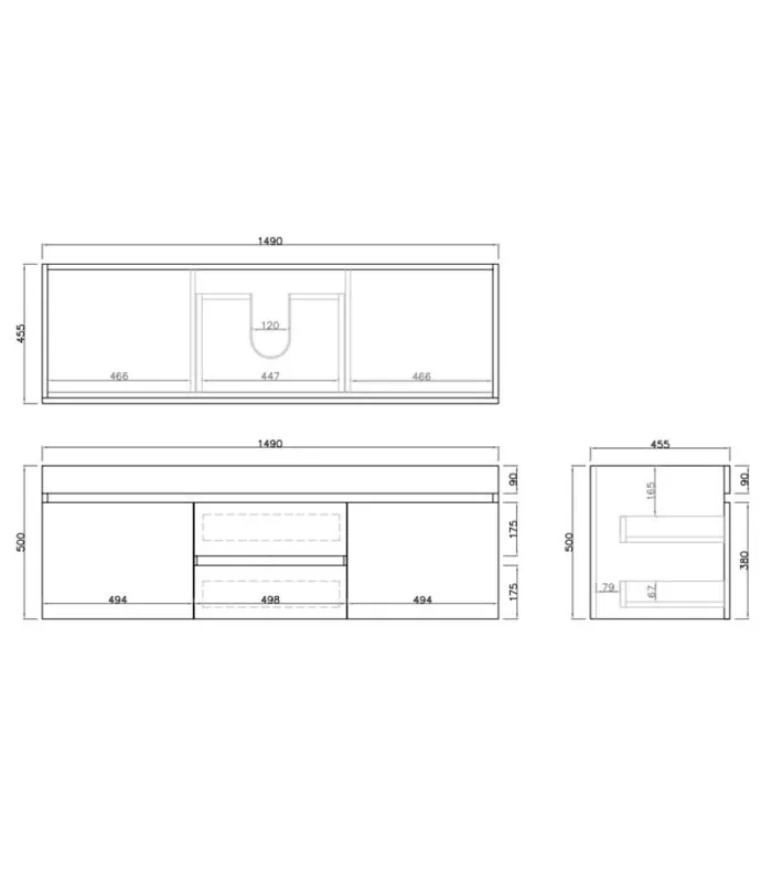 Camden 1500mm Wall Hung Vanity Specification