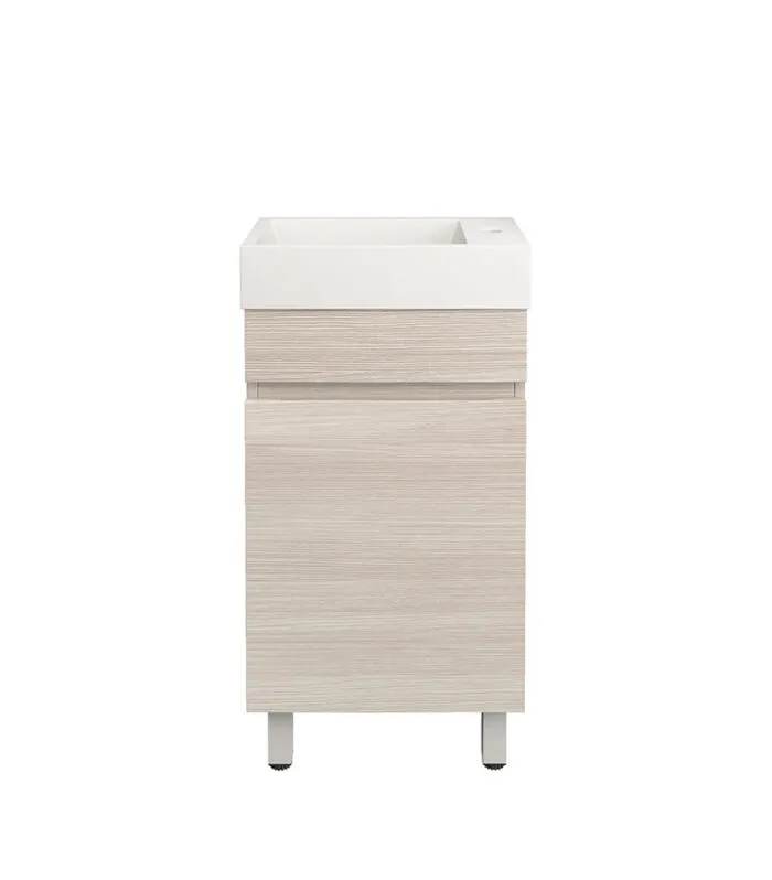 Camden Ensuite Floorstanding Vanity with Legs - Coastal Oak - LH bowl ceramic top