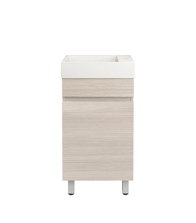 Camden Ensuite Floorstanding Vanity with Legs - Coastal Oak - LH bowl ceramic top