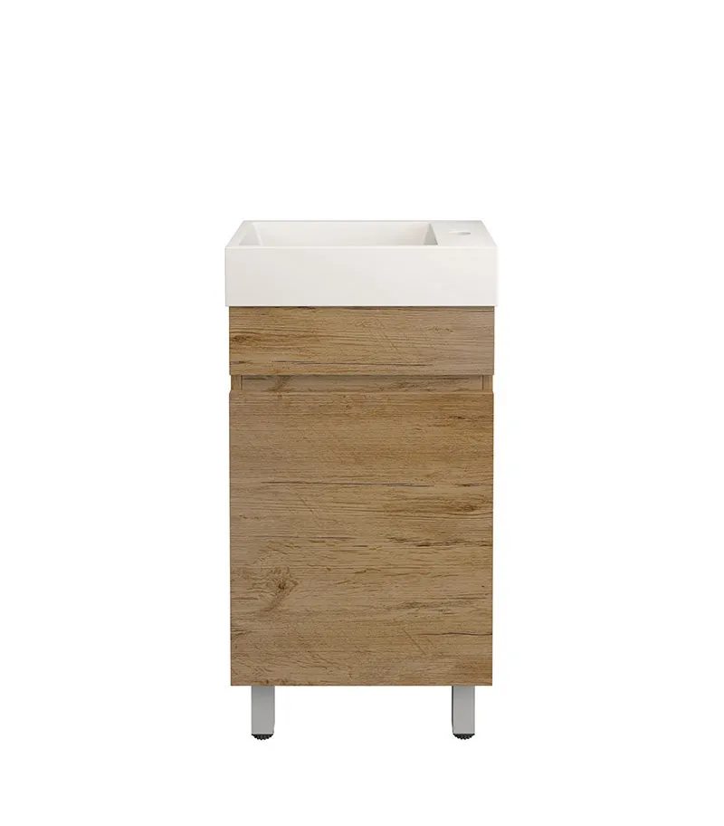 Camden Ensuite Floorstanding Vanity with Legs - Prime Oak - LH bowl ceramic top