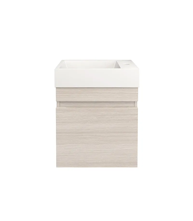 Camden Ensuite Wall Hung Vanity - Coastal Oak - LH bowl ceramic top
