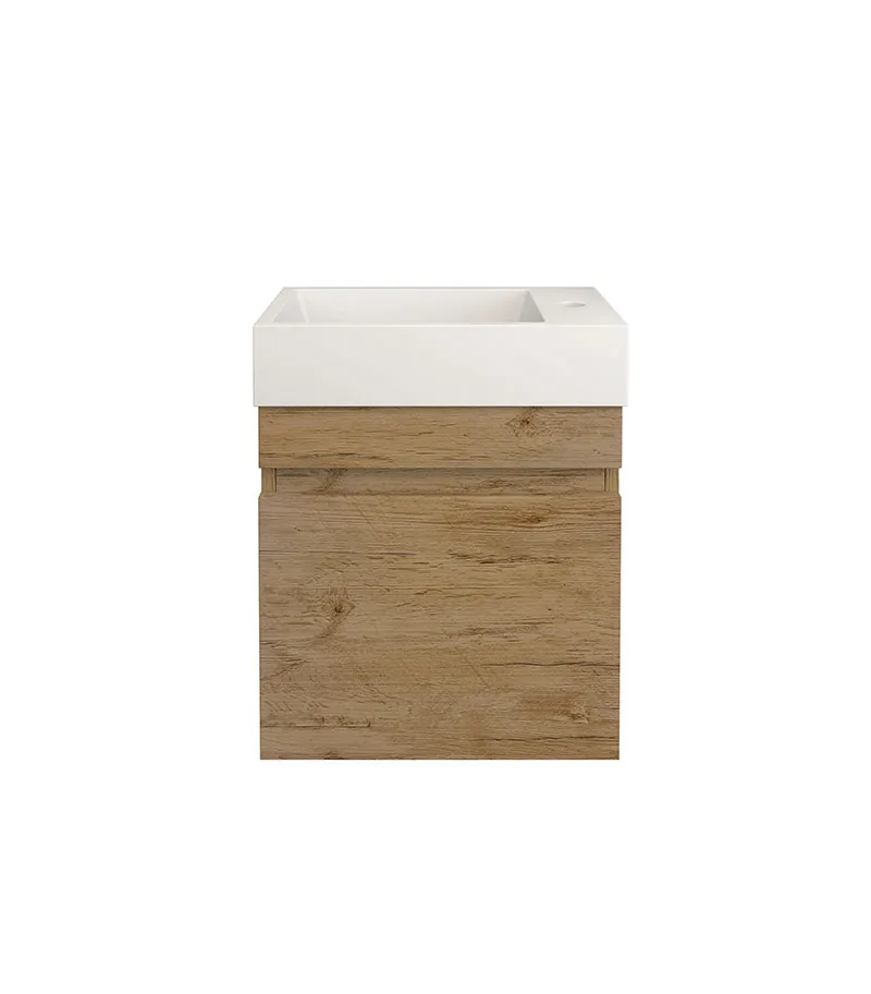 Camden Ensuite Wall Hung Vanity - Prime Oak - LH bowl ceramic top