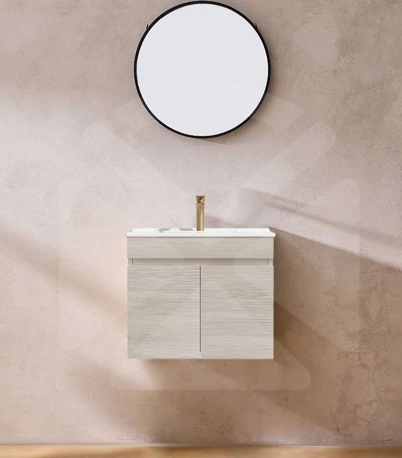 Camden 600mm Wall Hung Vanity - Coastal Oak with Ceramic Top