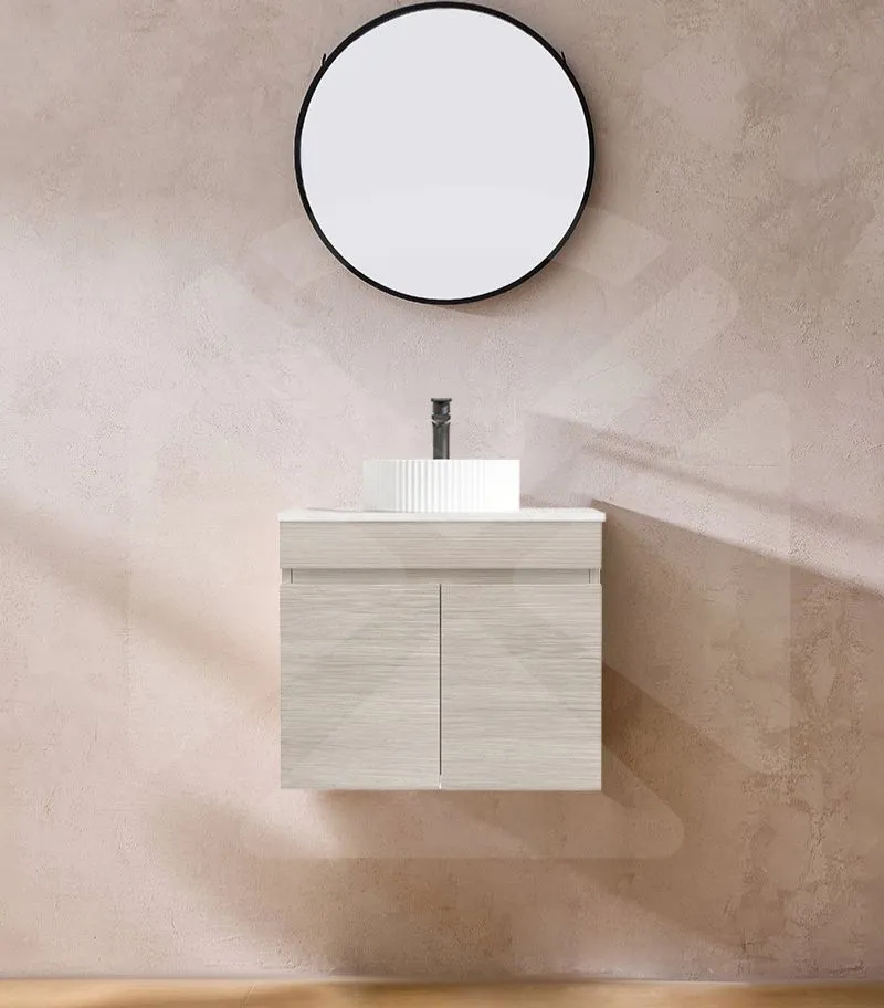 Camden 600mm Wall Hung Vanity - Coastal Oak with Marble Stone Top
