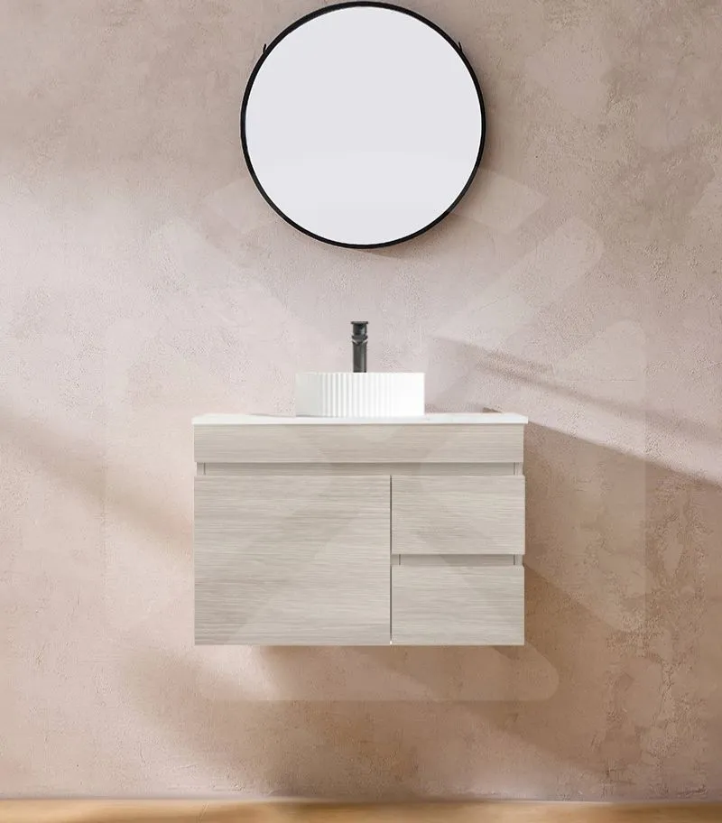 Camden 750mm Wall Hung Vanity - Coastal Oak with Marble Stone Top RHD