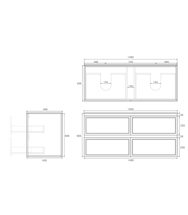 Hamilton 1500mm Wall Hung Vanity Specification
