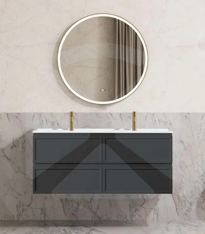 Hamilton Shaker 1200mm Double Bowl Wall Hung Vanity - Matt Black with Ceramic Top