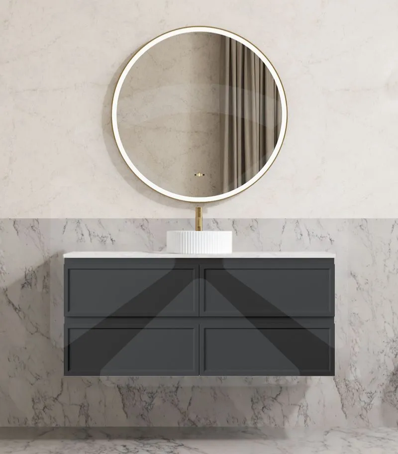 Hamilton Shaker 1200mm Single Bowl Wall Hung Vanity - Matt Black with Marble Stone Top