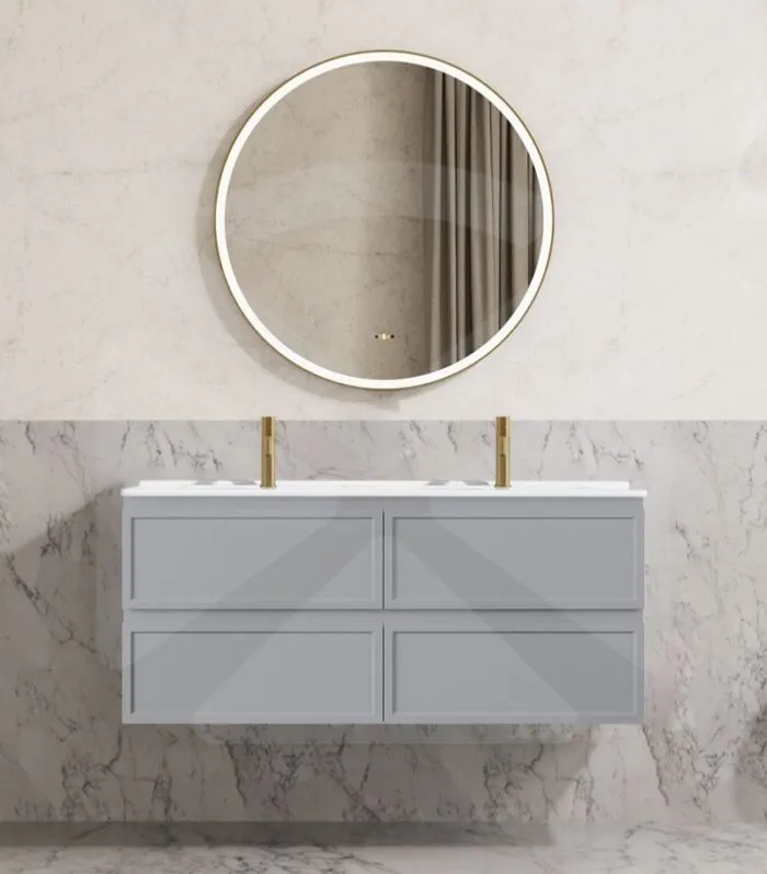 Hamilton Shaker 1200mm Double Bowl Wall Hung Vanity - Matt Grey with Ceramic Top