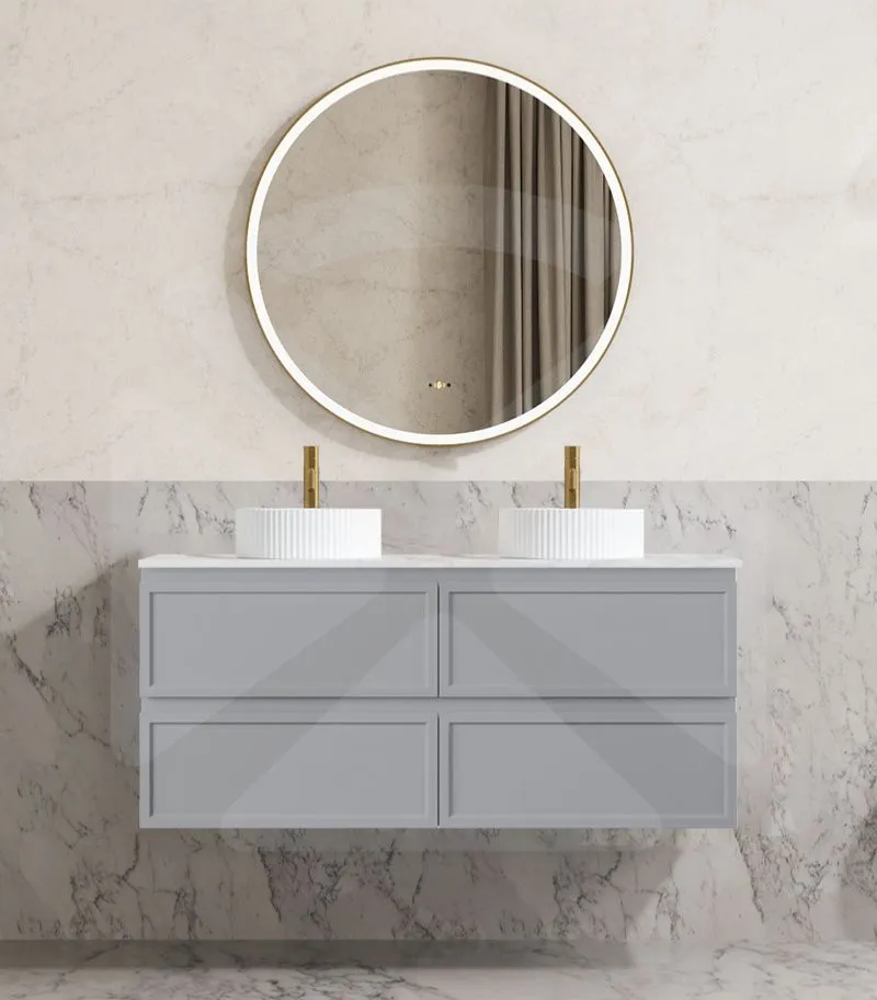 Hamilton Shaker 1200mm Double Bowl Wall Hung Vanity - Matt Grey with Marble Stone Top