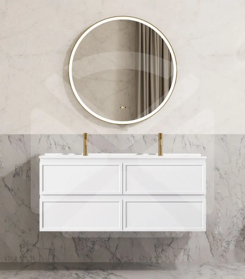 Hamilton 1200mm Double Bowl Wall Hung Vanity - Matt White with Ceramic Top