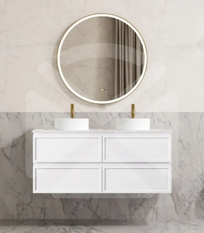 Hamilton 1200mm Double Bowl Wall Hung Vanity - Matt White with Marble Stone Top