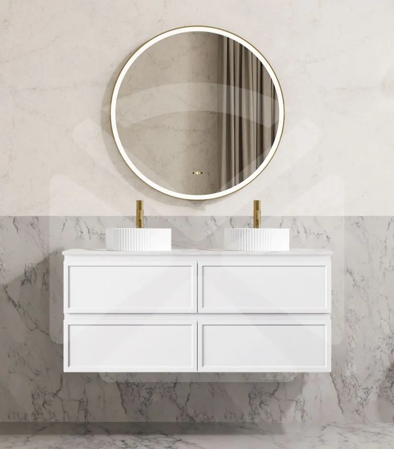 Hamilton 1200mm Double Bowl Wall Hung Vanity - Matt White with Marble Stone Top