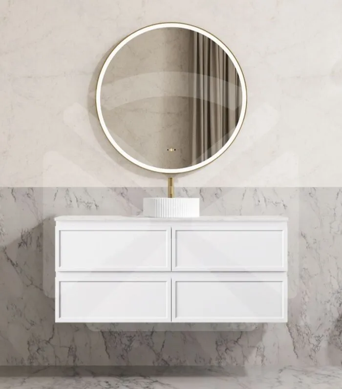 Hamilton 1200mm Single Bowl Wall Hung Vanity - Matt White with Marble Stone Top