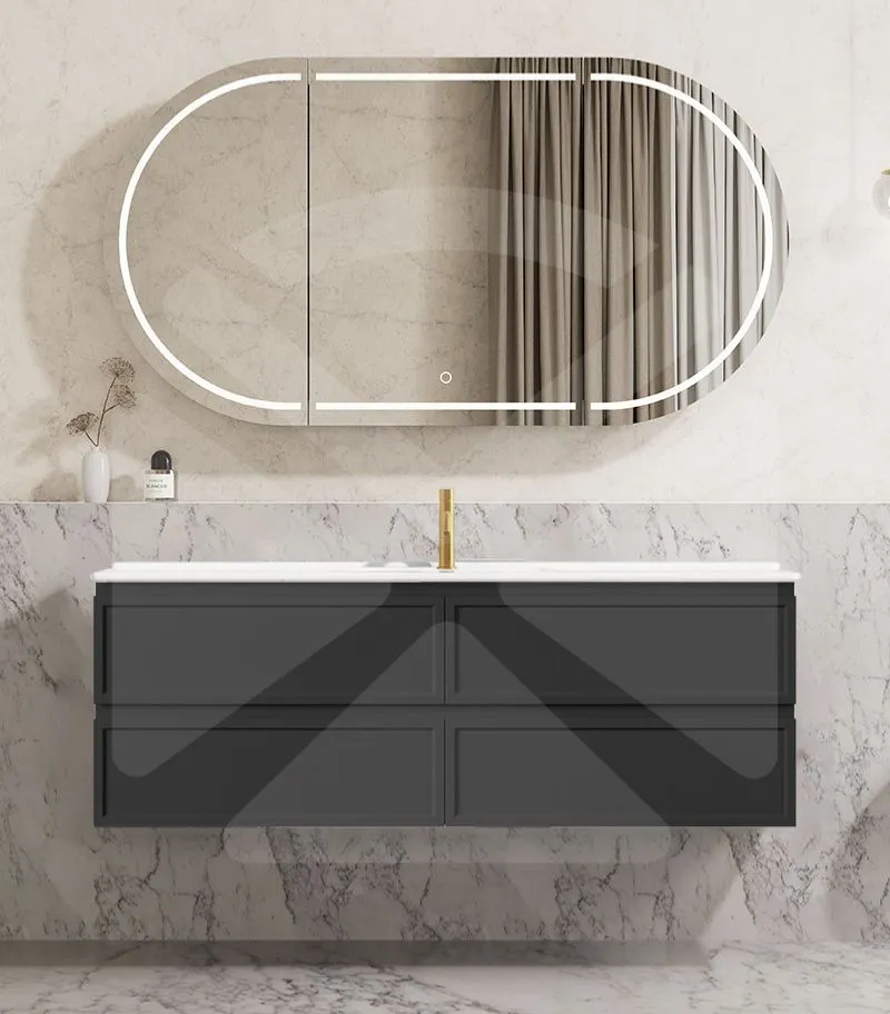 Hamilton Shaker 1500mm Single Bowl Wall Hung Vanity - Matt Black with Ceramic Top