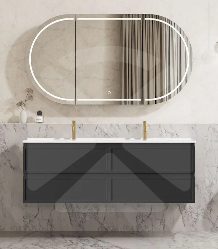 Hamilton Shaker 1500mm Double Bowl Wall Hung Vanity - Matt Black with Ceramic Top