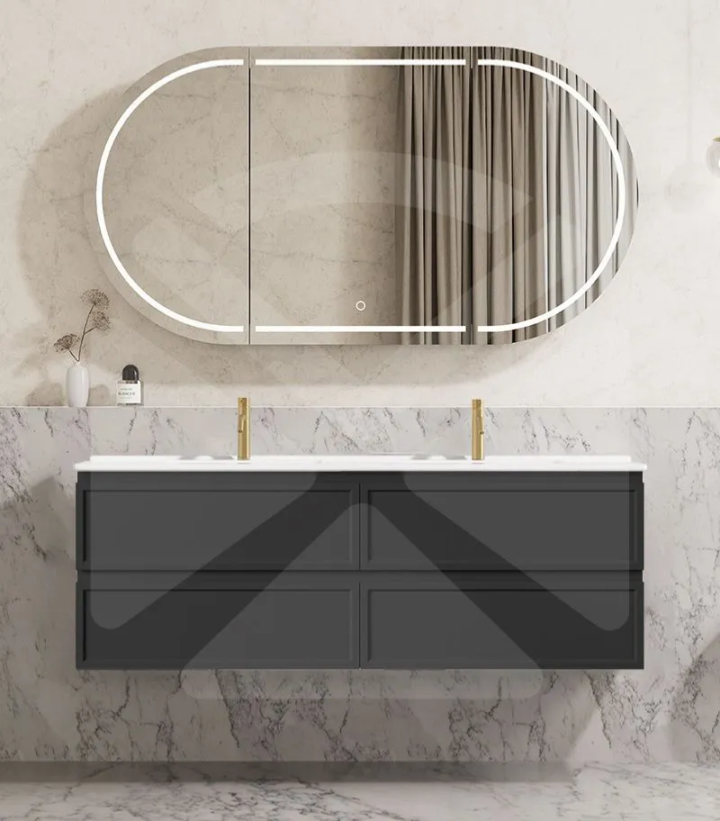 Hamilton Shaker 1500mm Double Bowl Wall Hung Vanity - Matt Black with Ceramic Top