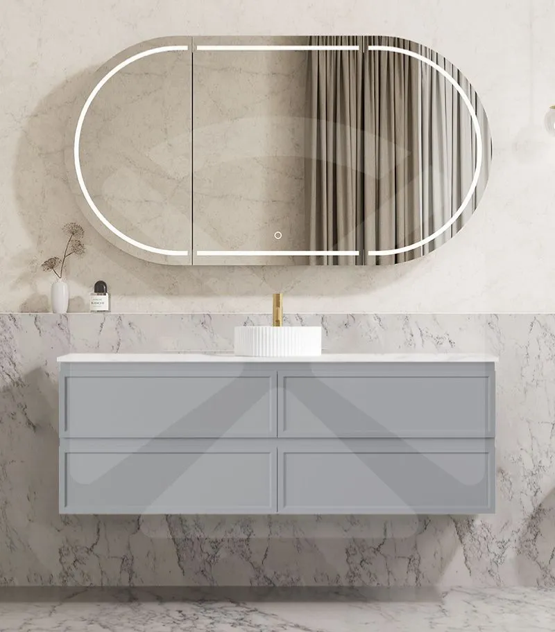Hamilton Shaker 1500mm Single Bowl Wall Hung Vanity - Matt Grey with Marble Stone Top