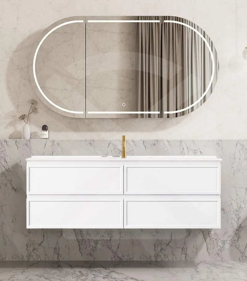 Hamilton 1500mm Single Bowl Wall Hung Vanity - Matt White with Ceramic Top