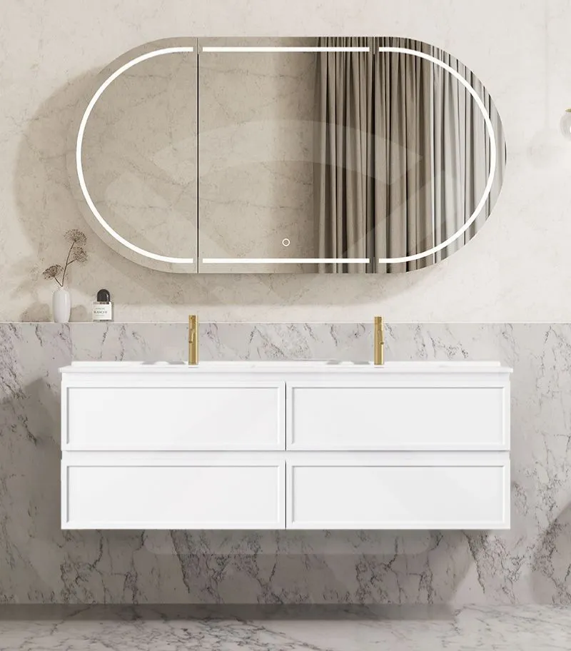 Hamilton 1500mm Double Bowl Wall Hung Vanity - Matt White with Ceramic Top