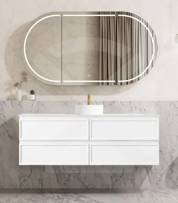 Hamilton 1500mm Single Bowl Wall Hung Vanity - Matt White with Marble Stone Top