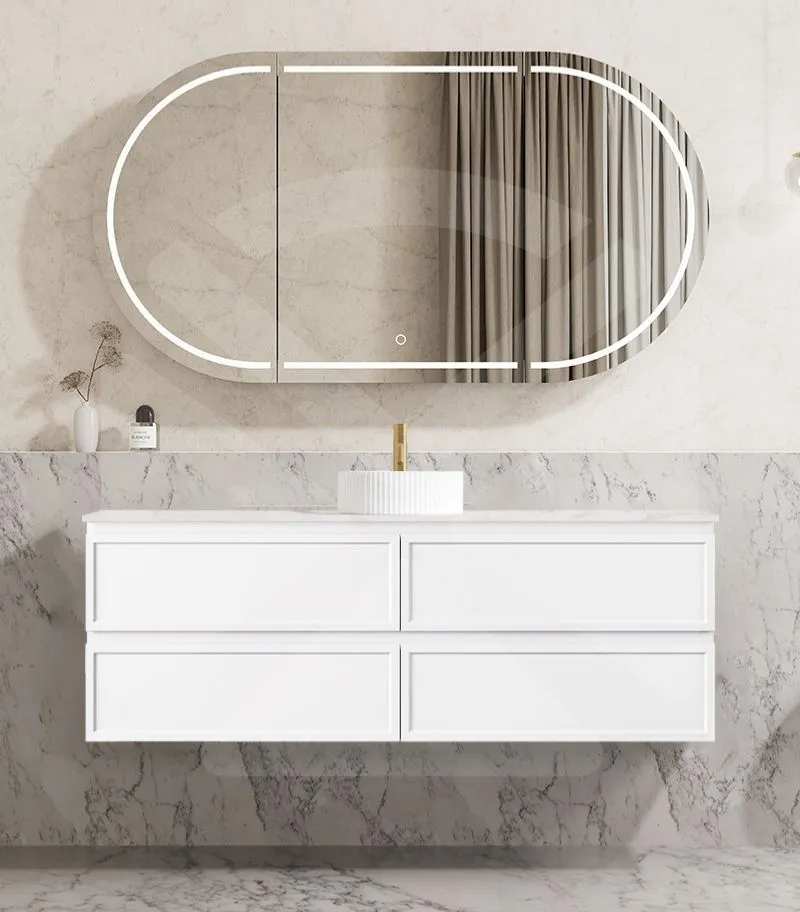 Hamilton 1500mm Single Bowl Wall Hung Vanity - Matt White with Marble Stone Top