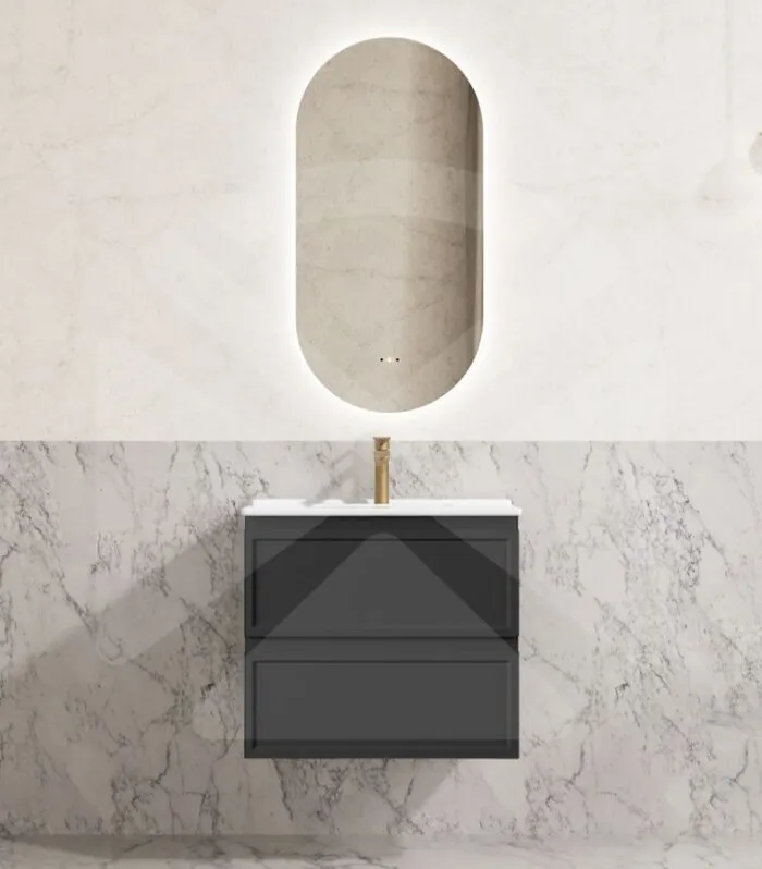 Hamilton Shaker 600mm Wall Hung Vanity – Matt Black with Ceramic Top