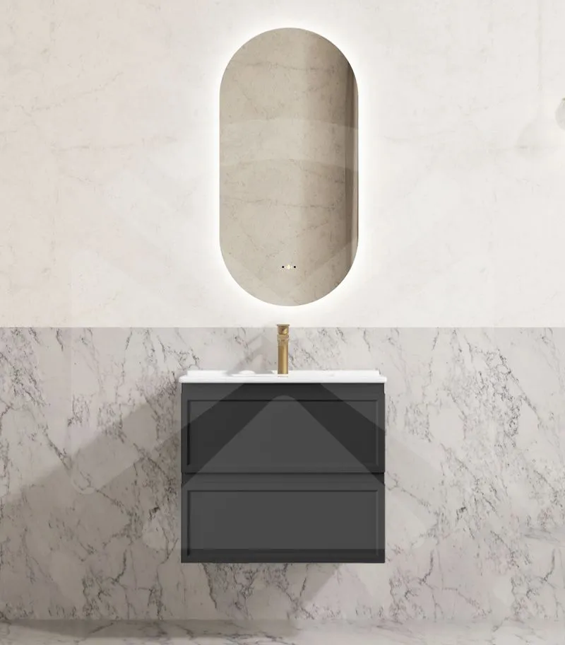 Hamilton Shaker 600mm Wall Hung Vanity – Matt Black with Ceramic Top