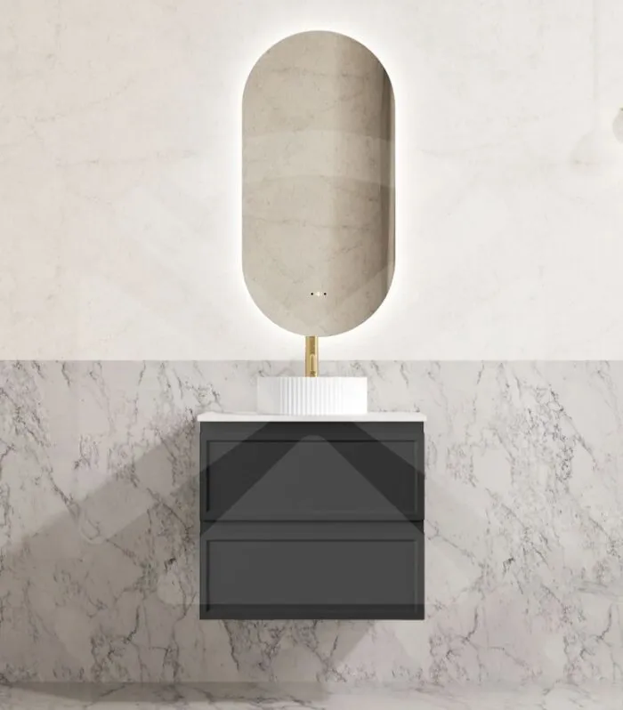 Hamilton Shaker 600mm Wall Hung Vanity – Matt Black with Marble Stone Top