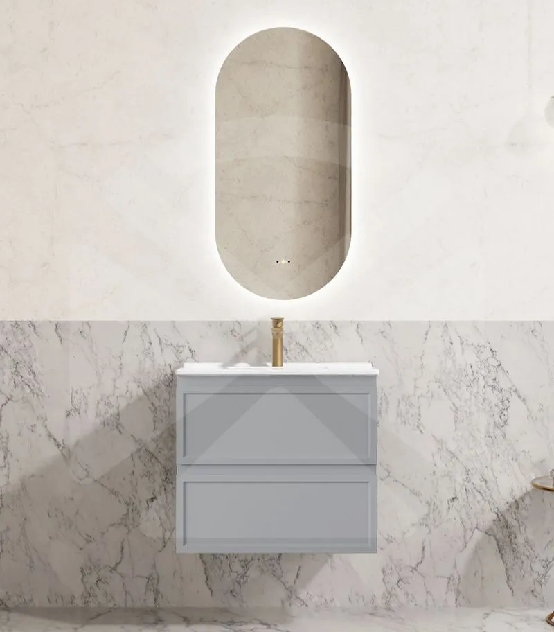 Hamilton Shaker 600mm Wall Hung Vanity – Matt Grey with Ceramic Top