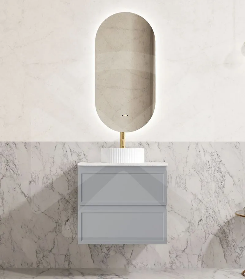 Hamilton Shaker 600mm Wall Hung Vanity – Matt Grey with Marble Stone Top