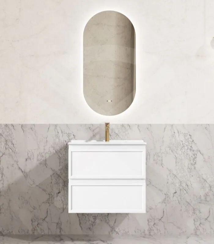 Hamilton 600mm Wall Hung Vanity - Matt White with Ceramic Top