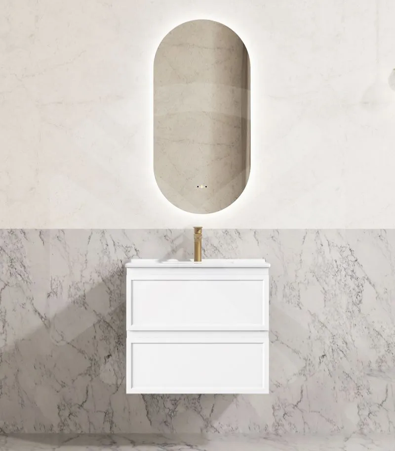 Hamilton 600mm Wall Hung Vanity - Matt White with Ceramic Top